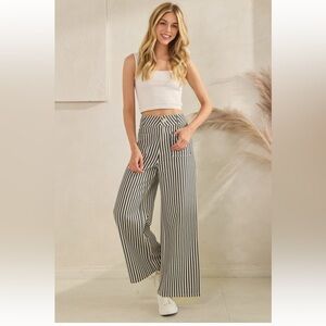 701. Striped Wide Leg Ankle Twill Jean In Black White